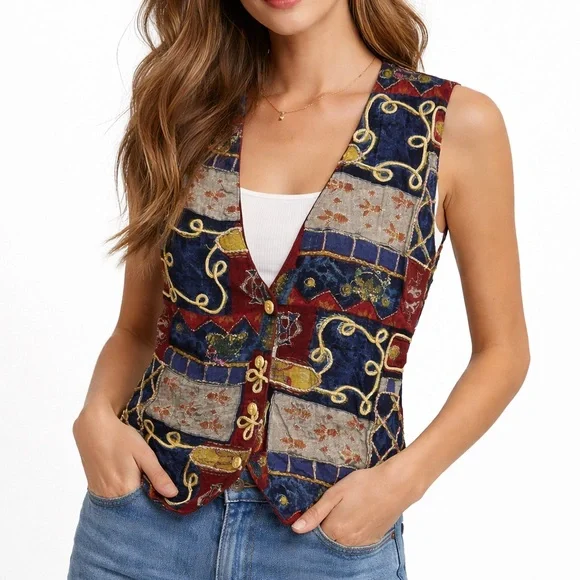 Vintage JoJo Co Ltd Maroon Rayon Vest / Vntg Top - Picture 1 of 7